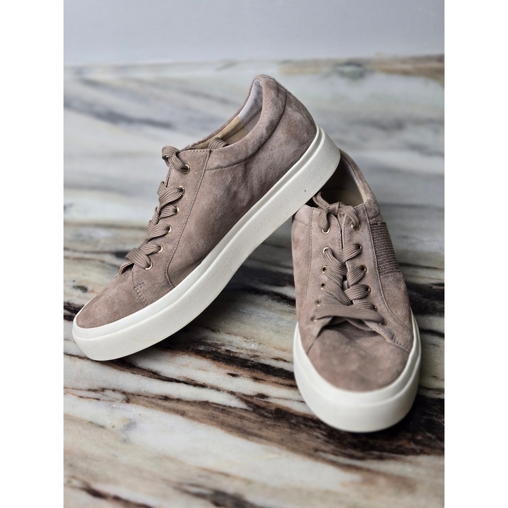 Vaneli‎ Sport Taupe Suede Low Top Sneakers Shimmer Side Panel Womens 8M Platform